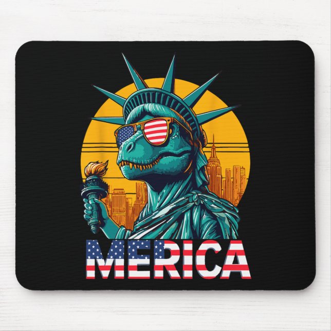 Dino Statue Of Liberty 4th Of July Trex Boys Ameri Mouse Pad (Front)