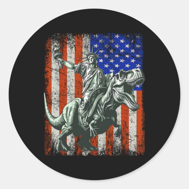 Dino Statue Of Liberty Riding Dinosaur  Classic Round Sticker (Front)