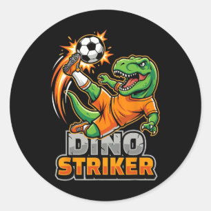 Dino Striker T-rex Soccer Kick Funny Dinosaur Spor Classic Round Sticker