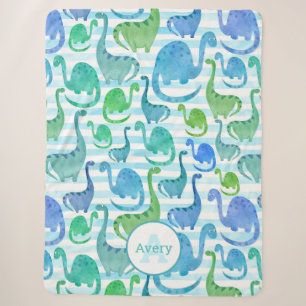 Dino Stripe Watercolor Dinosaurs Personalised Sherpa Blanket