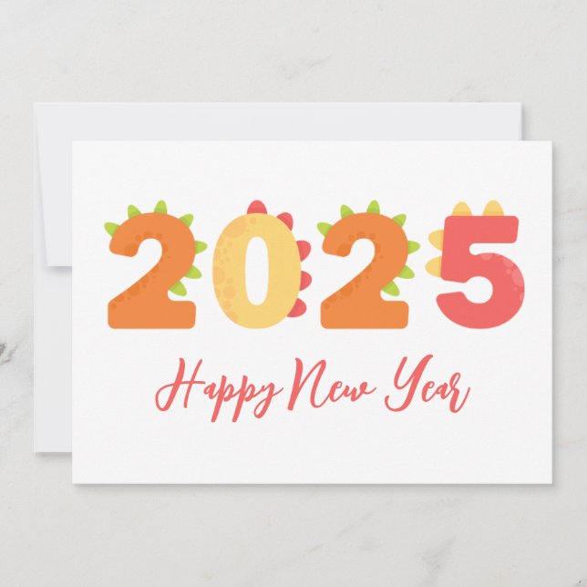 Dino style simple happy new years cards 2025 (Front)