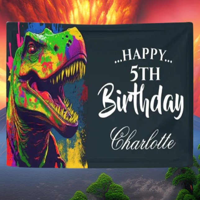 Dino T- Rex Birthday Banner (Bring your dream party to life with our selection of quality Dinosaur themed party supplies)