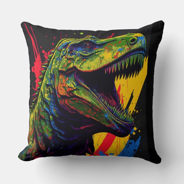 Dino T Rex cute pre historic Throw Pillow (Front)