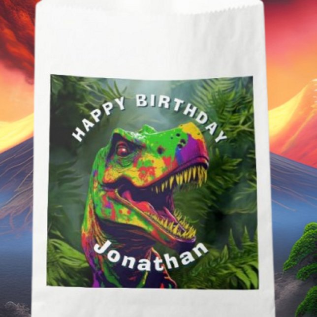 Dino  T Rex Jungle Happy Birthday Favour Bag (Bring your dream party to life with our selection of quality Dinosaur themed party supplies)