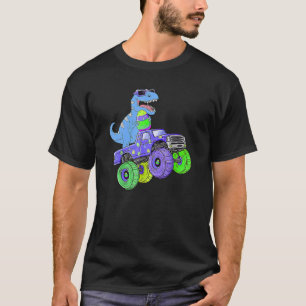 Dino T Rex Riding A Monster Truck Boys Girls Kids  T-Shirt