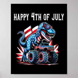 Dino T-rex Shirt For Boys 4th Of July Shirt Americ Poster