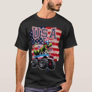 Dino T Rex USA Monster Truck USA Flag 4Th Of July T-Shirt