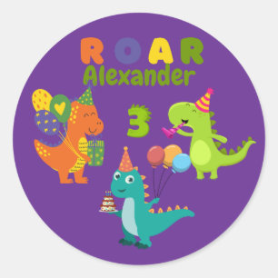 Dino-tastic 3-year old Birthday Party Classic Round Sticker