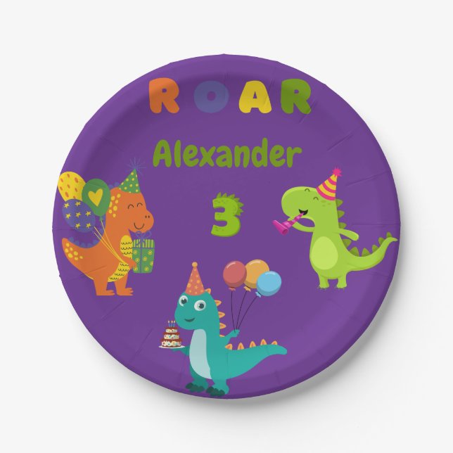 Dino-tastic 3-year old Birthday Party  Paper Plate (Front)