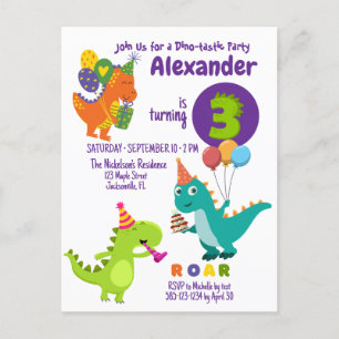 Dino-tastic 3-year old Birthday Party Postcard