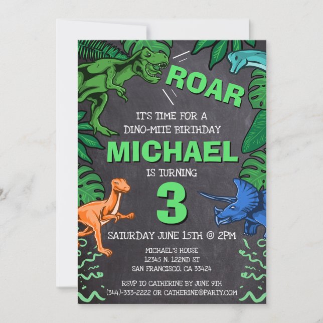 Dino Trex Jurassic Boy Dinosaur Birthday Invitation (Front)