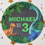 Dino Trex Jurassic Boy Dinosaur Birthday Paper Plate<br><div class="desc">This dinosaur design is great for the birthday boy in your life. Give them a dino-mite bday with this dino themed design featuring a trex,  triceratops,  brontosaurus,  and raptor.</div>