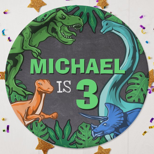 Dino Trex Jurassic Boy Dinosaur Birthday Paper Plate (Personalized Dinosaur Birthday Party for Kids Paper Plates)