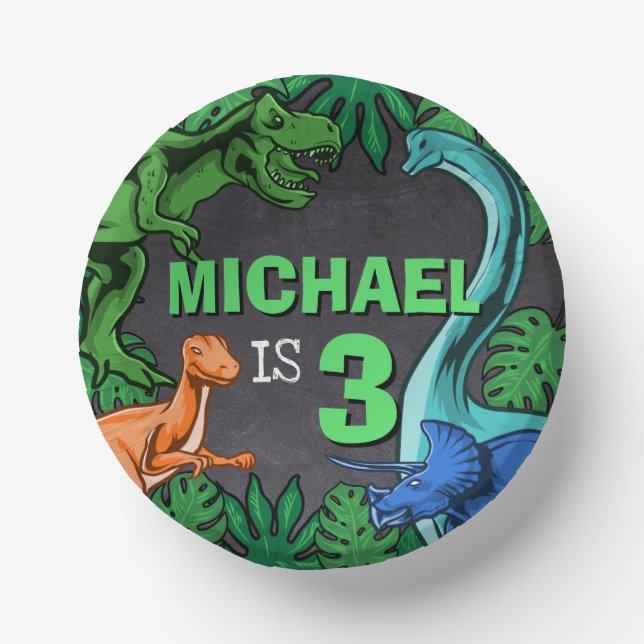 Dino Trex Jurassic Boy Dinosaur Birthday Paper Plate (Front)
