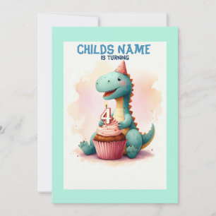 Dino Turning 4 Birthday Invitation