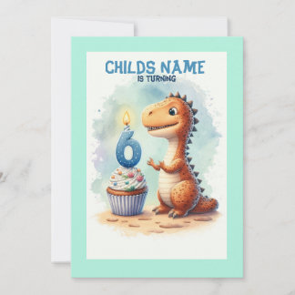 Dino Turning 6 Birthday Invitation