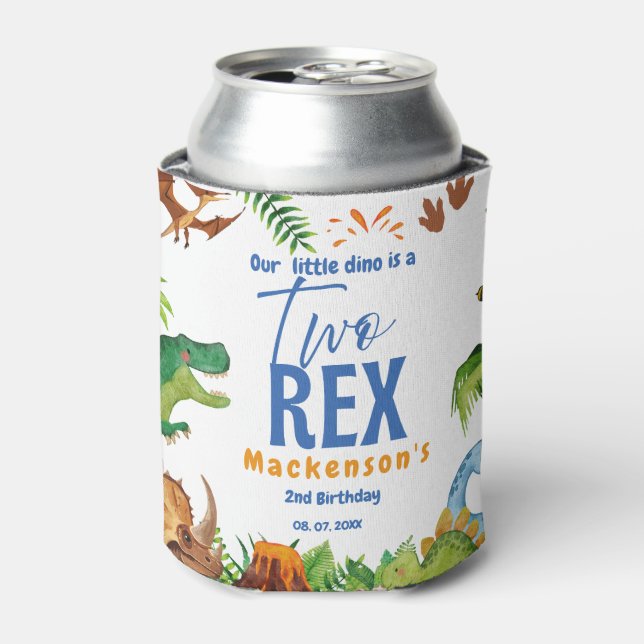 Dino Two rex 2nd boy Dinosaur birthday party Can Cooler (Can Front)