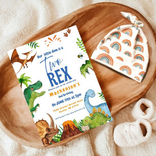 Dino Two rex 2nd boy Dinosaur birthday party Invitation