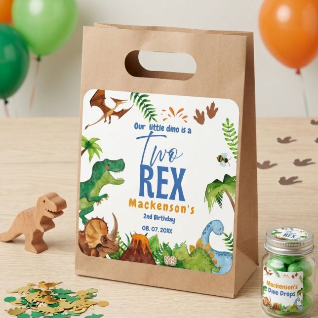 Dino Two rex 2nd boy Dinosaur birthday party Square Sticker (Creator Uploaded)