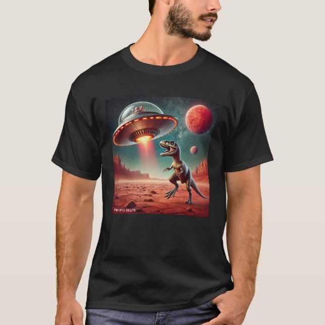 Dino UFO Selfie: Alien Encounter (Man Tshirt) #10 T-Shirt (Front)