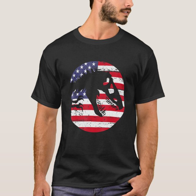 Dino USA Flag Patriotic Dinosaur Rex 4th Of July T-Shirt (Front)