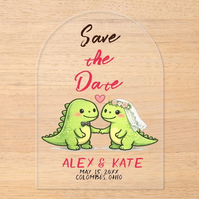 Dino Wedding Save the Date  Acrylic Invitations (Front)