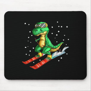 Dino With Ski Goggles Skier Dinosaur T-rex Skiing Mouse Pad