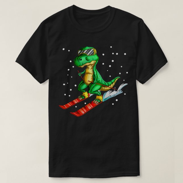Dino With Ski Goggles Skier Dinosaur Trex Skiing  T-Shirt (Design Front)