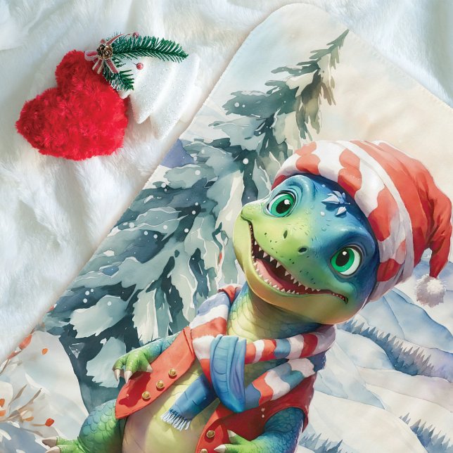 Dino Wonderland Holiday Festive Watercolor Sherpa Blanket (Creator Uploaded)