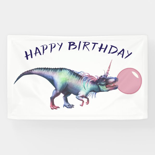 Dinocorn Bubblegum Party Magical Unicorn Dinosaur Banner (Horizontal)