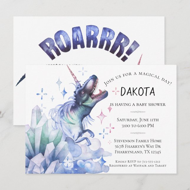 Dinocorn Crystal | Colourful Fantasy Baby Shower Invitation (Front/Back)