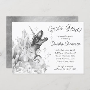 Dinocorn Crystal Silver Monochrome Graduation Invitation