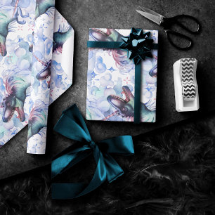 Dinocorn Pattern   Colourful Dinosaur Unicorn Horn Wrapping Paper
