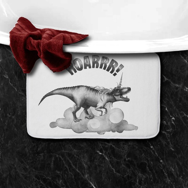 Dinocorn Roar | Silver Monochrome Minimal Wordart Bath Mat (Creator Uploaded)