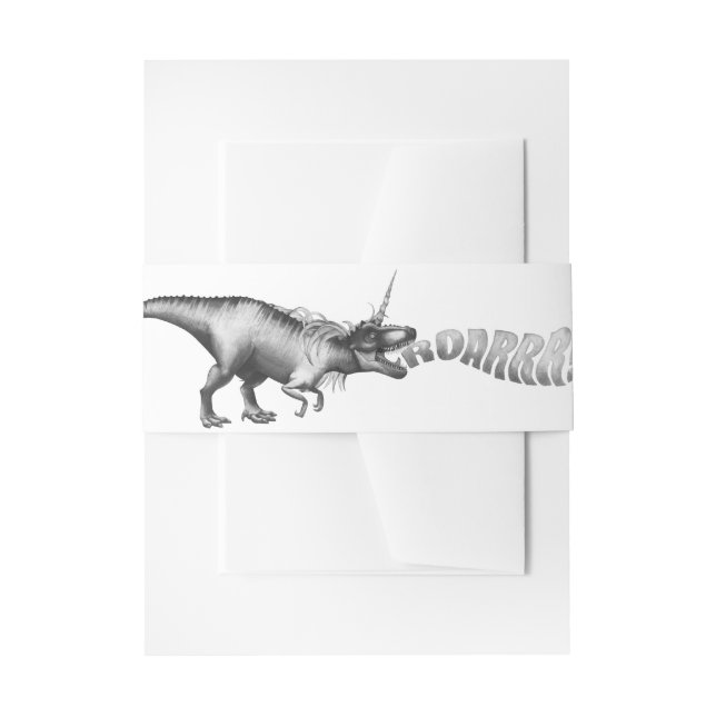 Dinocorn Roar | Silver Monochrome Minimal Wordart Invitation Belly Band (Front Example)