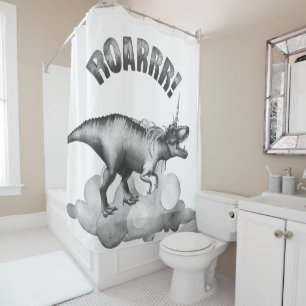 Dinocorn Roar   Silver Monochrome Minimal Wordart Shower Curtain