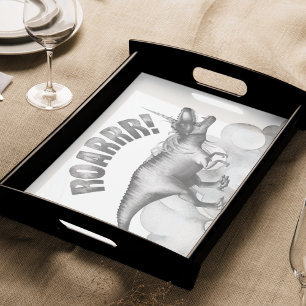 Dinocorn Roar   Silver Monochrome Minimal Wordart Tissue Paper