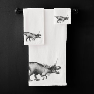 Dinocorn Silver   Fantasy Unicorn Horned Dinosaur Bath Towel Set