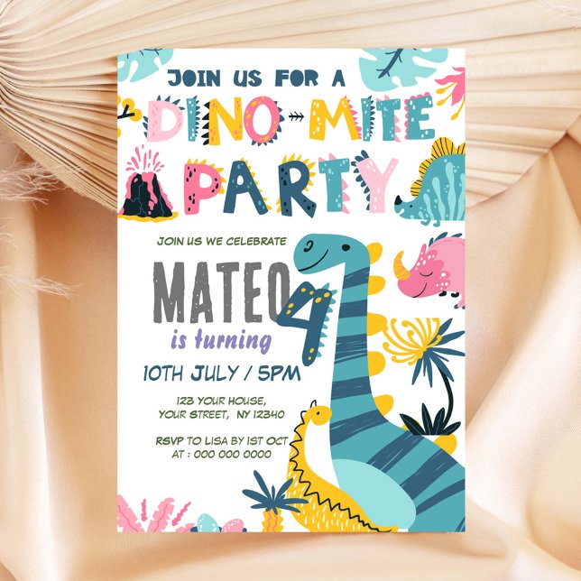 Dinomite 4th Birthday Party Invitation (Creator Uploaded)