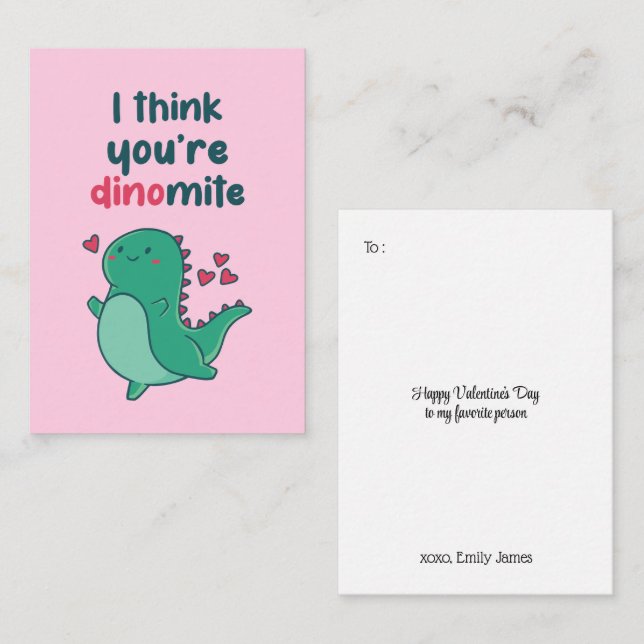 Dinomite Cute Dino Pun Funny Kids Valentine's Day Card (Front/Back)