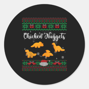Dinos Chicken Nuggets Ugly Christmas Sweater Funny Classic Round Sticker
