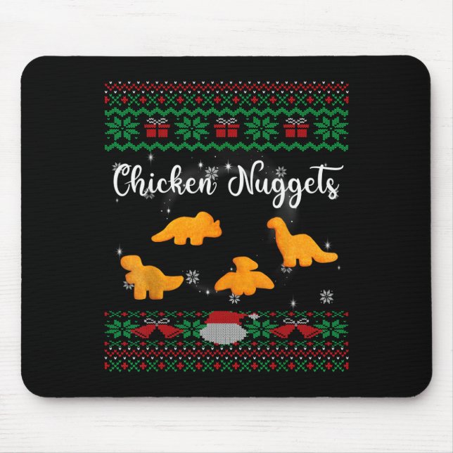 Dinos Chicken Nuggets Ugly Christmas Sweater Funny Mouse Pad (Front)