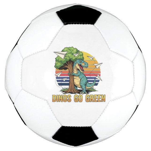 Dinos Go Green – Retro Eco Dinosaur Design Soccer Ball (Front)