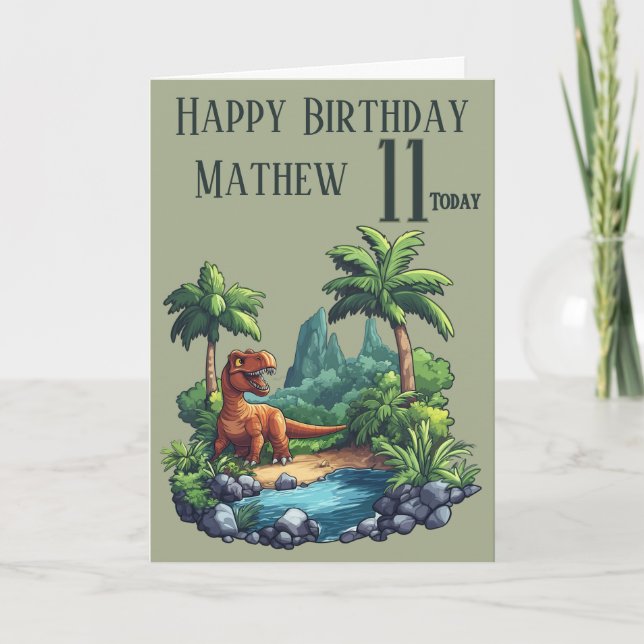 Dinosaur 11 Year Old Birthday Card (Front)