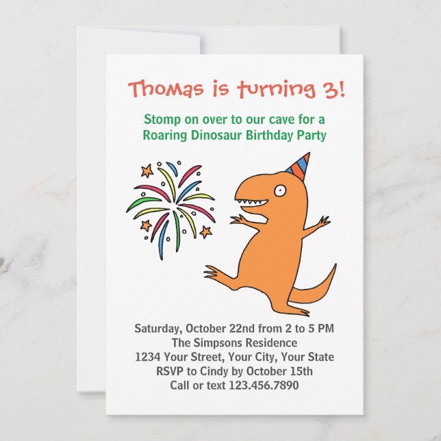 Dinosaur 1st 2nd 3rd Boy Birthday Party Invitation (Front)