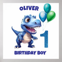 Dinosaur 1st Birthday Boy Personalised Poster
