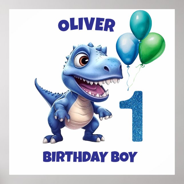 Dinosaur 1st Birthday Boy Personalized Poster (Front)