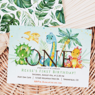 Dinosaur 1st Birthday Invitation