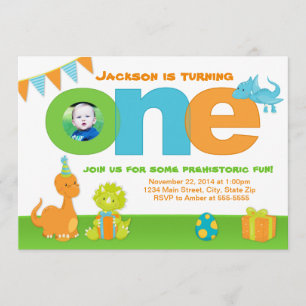 Dinosaur 1st Birthday Invitation 5x7 Photo Card