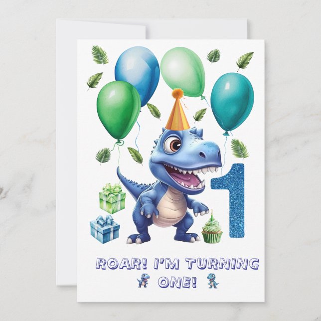 Dinosaur 1st Birthday Invitation Boy-Personalized (Front)